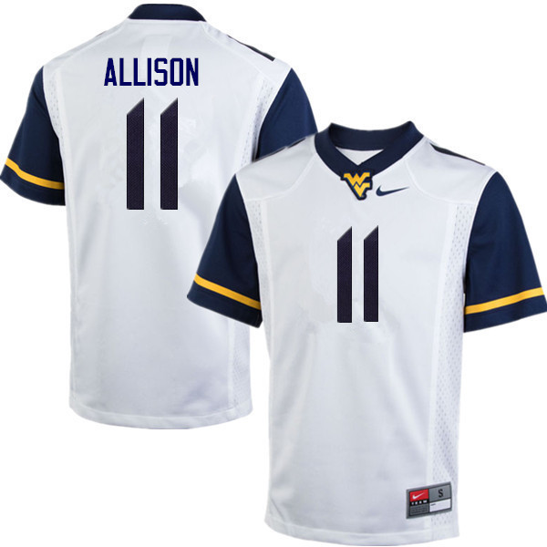 Men #11 Jack Allison West Virginia Mountaineers College Football Jerseys Sale-White - Click Image to Close